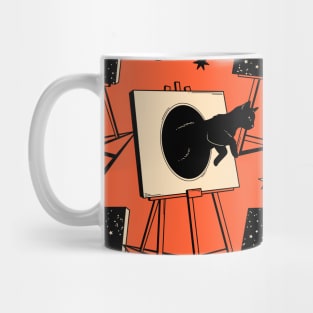 Inspired Black Cat Pattern in orange Mug